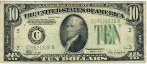 1934C 10$ 連邦準備券 - グリーン シール - WAJ/HM C59521836B - #13639