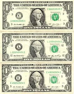 ミニ スーパー リピーター ファンシー シリアル番号 1 ドル紙幣 3 枚ロット