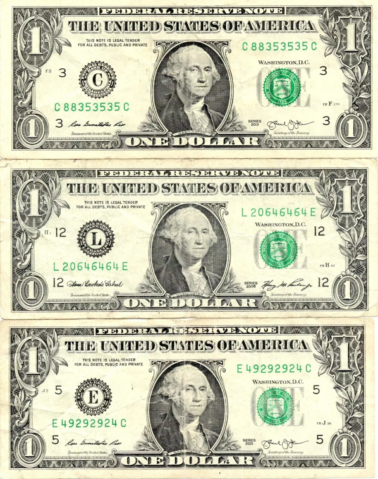 WORLD RESOURCE【KING店】のミニ スーパー リピーター ファンシー シリアル番号 1 ドル紙幣 3 枚ロット｜アングル3