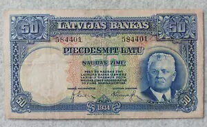ラトビア 50 ラトゥ 1934 紙幣、P-20