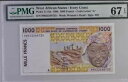 1998 西アフリカ諸州 コートジボワール ピック#111Ah 1000 フラン PMG 67