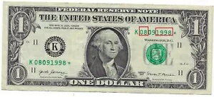 US$ STAR NOT SN 誕生日、記念日 08 09 1998 ダラス 11K VF。 (RB15)