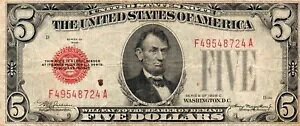 1928C シリーズ 5 ドル米国紙幣 - 左に赤いシール