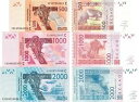 ブルキナファソ - 西アフリカ諸国セット 3 個 500+1000+2000 フラン UNC