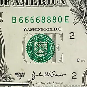 トリプル & クアッド ファンシー シリアル ナンバー 1 ドル B66668880E トライナリー フリッパー 0s 6s 8s