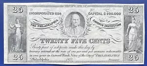 廃止された通貨 - 25 セント フィラデルフィア貯蓄機関 1837 UNC #73571