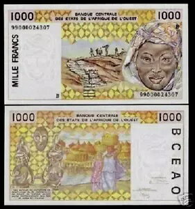 ベナン 西アフリカ諸国 1000 フラン P-211B 1999 ピーナッツ UNC WAS 通貨メモ