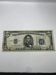 1934 C 5 ドル ブルー シール紙幣銀証明書 #0788