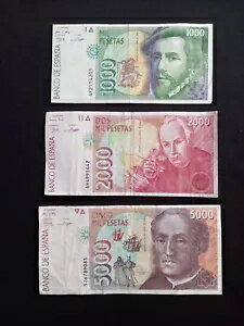 スペイン 1000 + 2000 + 5000 (シリーズ 1992) ペセタス紙幣 - 流通