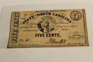ノースカロライナ州 1863 年製 5 セントの古い紙幣