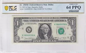 1969-D $1 FRN 饹 FR-1907 K PCGS  UNC 64 PPQ
