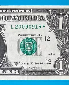 2009 9 月 19 日: L 20090919 F 誕生日紙幣 1 ドル紙幣