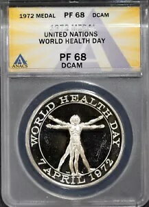1972 年メダル スターリング シルバー 世界保健デー PF68DCAM ANACS # 7695740 + ボーナス