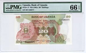 ウガンダ 1982 20 シリング認定 PMG 紙幣 UNC 66 EPQ ピック 17