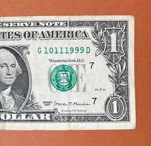 1999 年 10 月 11 日 / 1999 年 11 月 10 日 (G 10111999 D) 誕生日メモ 1 ドル紙幣