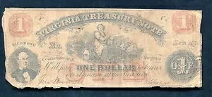 1862 年 $1 バージニア国庫紙幣 バージニア州リッチモンド 廃止された紙幣
