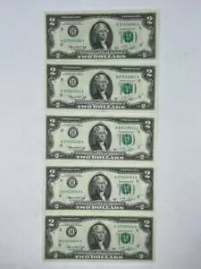 1976 年 $2 連邦準備銀行券、5 連続シリアル番号未流通 F5.39