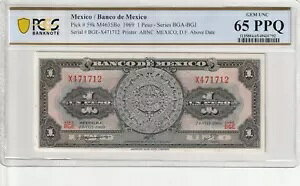 メキシコ 1969 1 ペソ PCGS 認定紙幣 UNC 65 PPQ ピック 59k