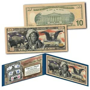 歴史的な米国通貨の本物の法定通貨 10 ドル紙幣 BISON のアメリカーナ画像