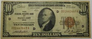 1929 年 $10 通貨 オハイオ州クリーブランド連邦準備銀行 S/N D01443448A - WG15
