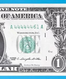 A 44444461 A : リーディング シックス 4 の 1 ドル 1 ドル紙幣 1963 シリーズ (4 - 6 - 1 ) UNC