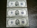 3 枚セット $5.00 シルバー証明書 1934C、1934C、1934D 良好な状態