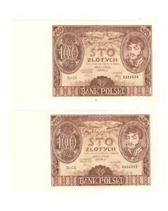 ポーランド 1934 2 連続 100 ズロティチ P75 AU