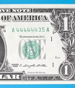 A 44444435 A : リーディング シックス 4 の 1 ドル 1 ドル紙幣 1963 シリーズ (4 - 3 - 5 ) UNC