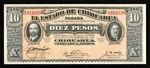 1914 年メキシコ革命 10 ペソ紙幣通貨 - UNC - エル エスタド デ チワワ