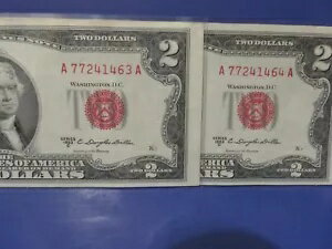 1953 年 $2 レッドシール 2 ドル米国紙幣 (2) コンセック。シリアル番号の GEM/UNC **426-4**