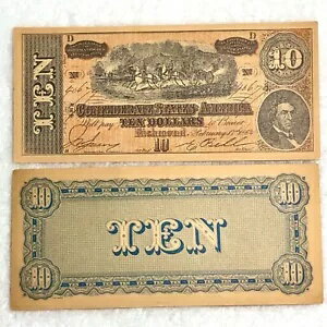 ヴィンテージ南部連合国 1864 年 10 ドル紙幣のファクシミリ紙幣