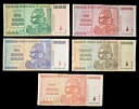 ジンバブエ 10億ドル紙幣 5枚セット (1、5、10、20、500億) 中古