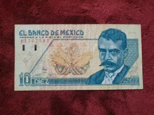 メキシコ 10 ヌエボス ペソ / セリエ H プレフィックス Q、1992、