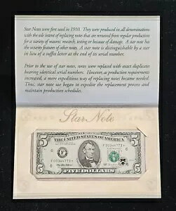 1995 年 $5 ジョージア州アトランタ連邦準備銀行スター紙幣 BEP 封筒入り