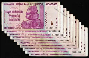10 x 5 億ジンバブエ ドル紙幣 2008 紙幣 COA 本物 10 個