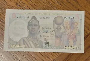 フランス領西アフリカ、5 フラン 1950。XF/AUNC 紙幣。組み合わせて発送いたします。