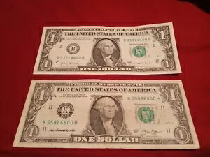 (2) 1 ドル紙幣、派手なシリアル番号のダブルペア ?? すごい!