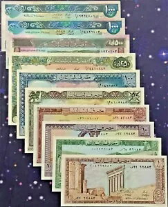 ノート セット10 レバノン UNC 1980年代 1-5-10-25-50-100-250-500-1k88-1k91 LIVRES MINT MNH