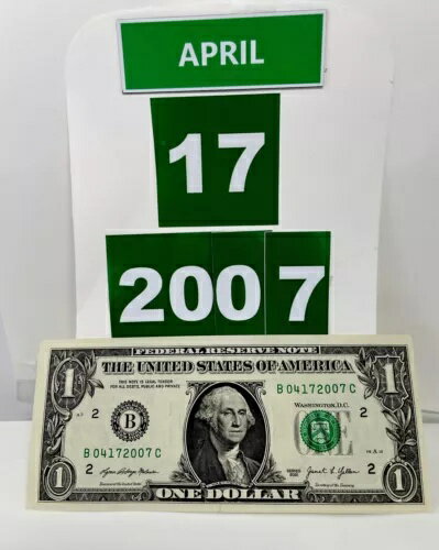 2007 年 4 月 17 日の誕生日メモ UNC ファンシー シリアル番号 1 ドル紙幣 B 04172007 C
