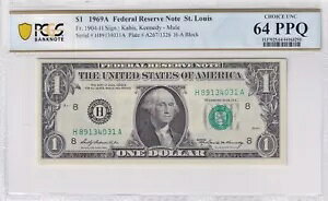 1969-A $1 FRN セントルイス FR-1904 H PCGS チョイス UNC 64 PPQ ミュール