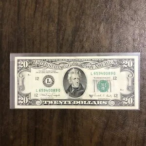 レア ヴィンテージ 1988 A US 20 ドル紙幣 (サンフランシスコ紙幣) L 65940089 G