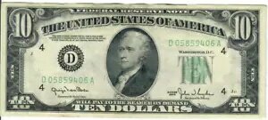 1950 年 10$ 連邦準備銀行券 - グリーン シール - GNC/JWSy D05859406A - #13649