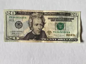 米国リアルマネー 20 ドル紙幣 20 ドル シリアル番号 PK 04260669 A ノート 2017