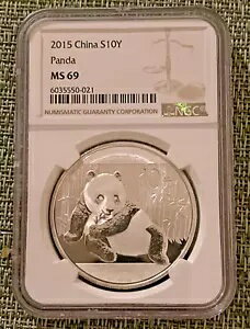 2015 中国パンダ銀貨 10 元 1oz NGC MS69