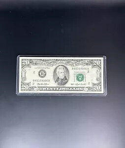 1993 年 20 ドル紙幣 ヴィンテージ 連邦準備制度理事会 ニューヨーク市 シリアル番号 B66109396B