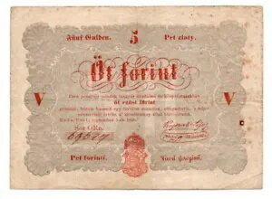 ハンガリー 5フォリント 1848年製 / P-S116a.1 / 赤茶色 / 極細 (VF)