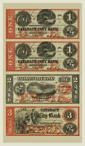 1858年 ニュージャージー州パターソン - カタラクトシティ銀行 $1-$1-$2-$3 ノーカットシートコピー