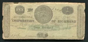 1861 年 1 ドル バージニア州リッチモンド会社の廃止された紙幣 (B)
