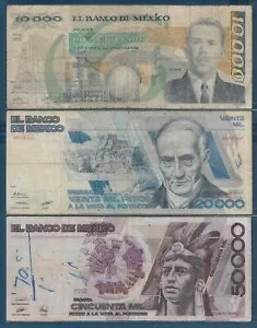 メキシコ 10000 20000 50000 ペソ ロット、1987 1989、P 90a 91b 93b、説明を参照