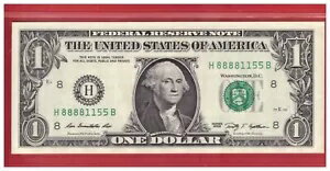 2009 US $1 連邦準備銀行紙幣 ファンシーソリッド No. 紙幣 H 88881155 B